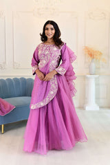 Lilac Silk Organza Lehenga