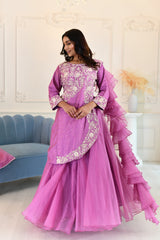 Lilac Silk Organza Lehenga