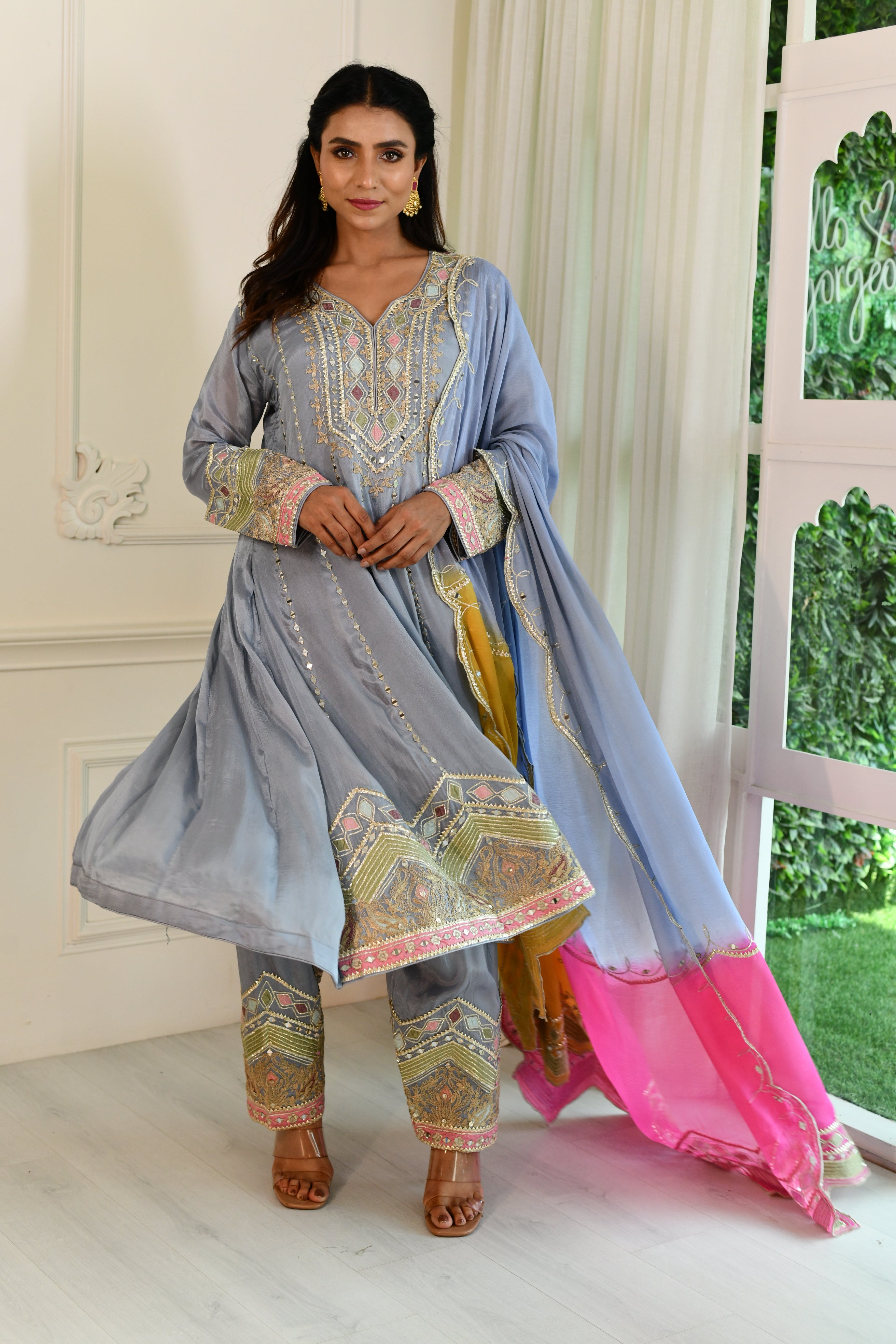 Silver Anarkali Suit Set