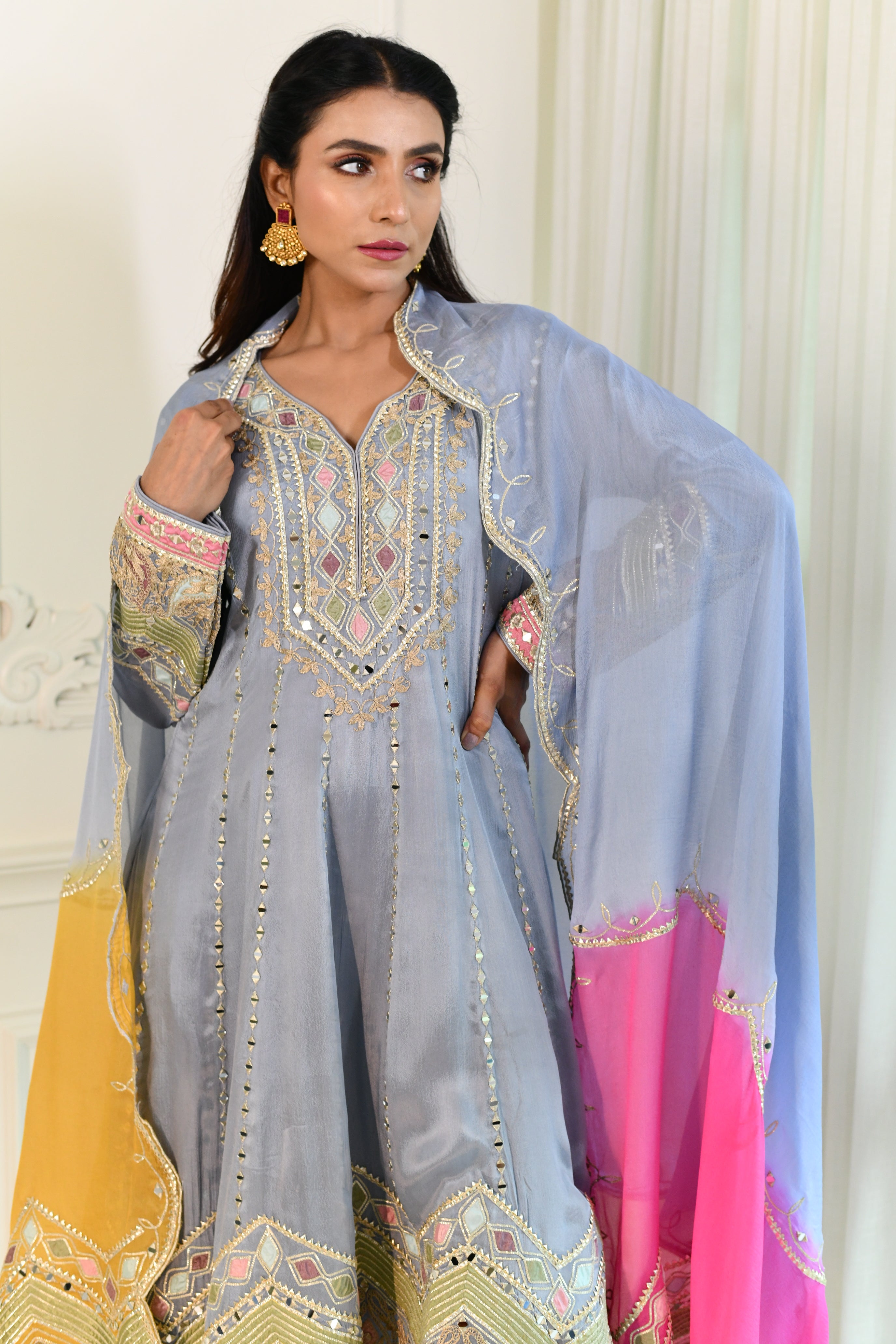 Silver Anarkali Suit Set