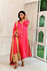 Fuschia-Orange Straight Suit Set