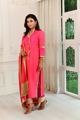 Fuschia-Orange Straight Suit Set