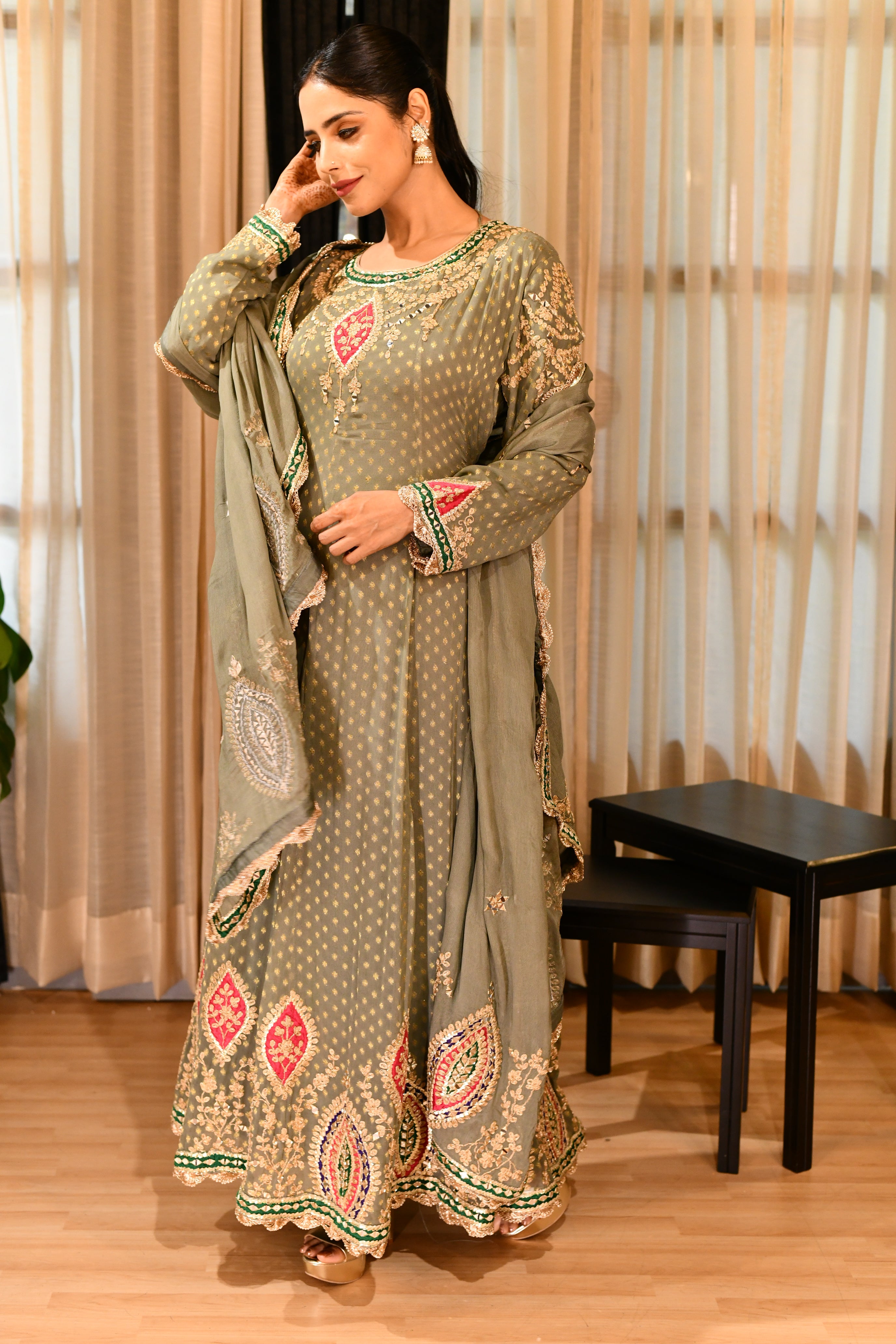 Sage Green Anarkali Suit Set