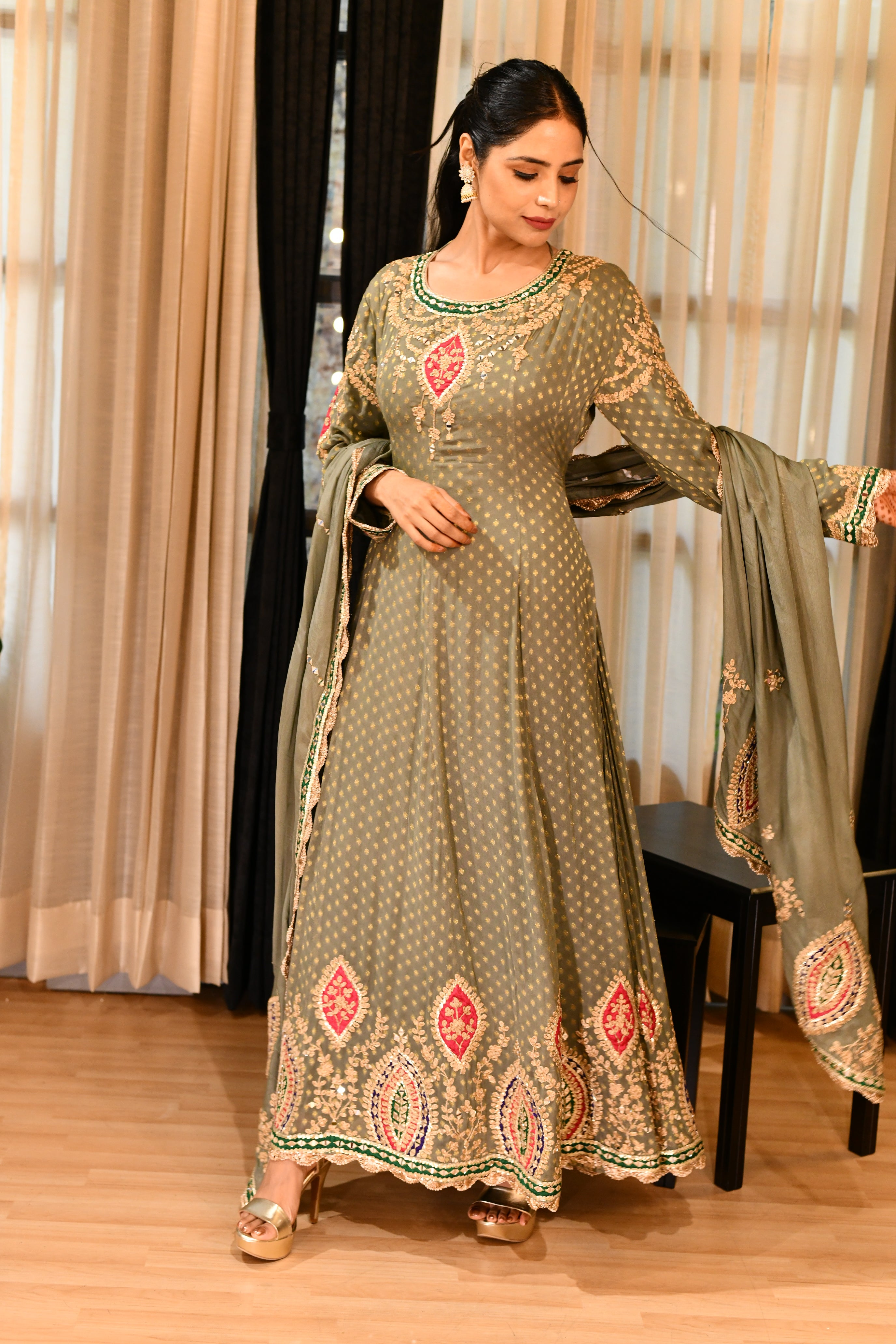 Sage Green Anarkali Suit Set