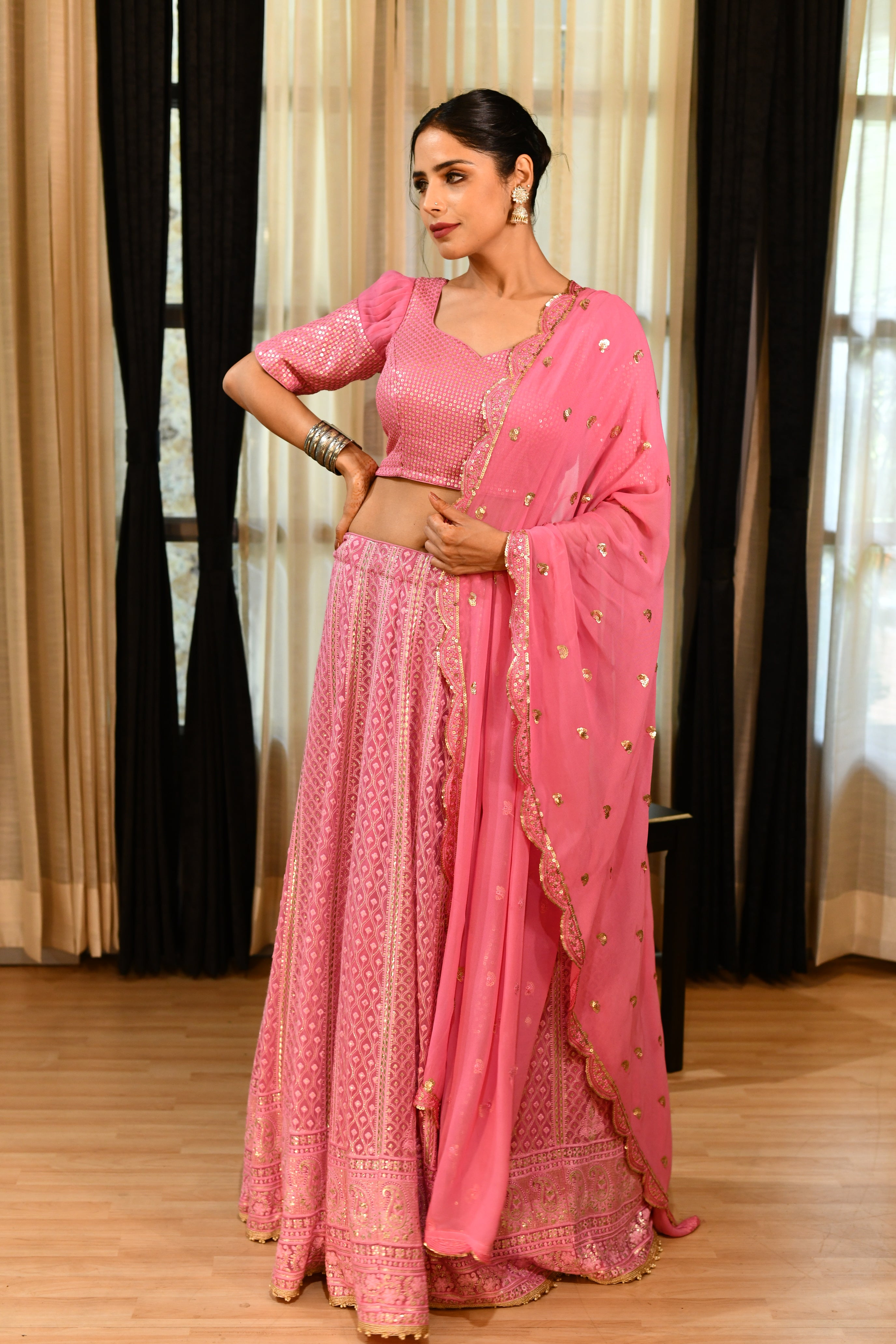 Bubble Pink Lucknowi Lehenga