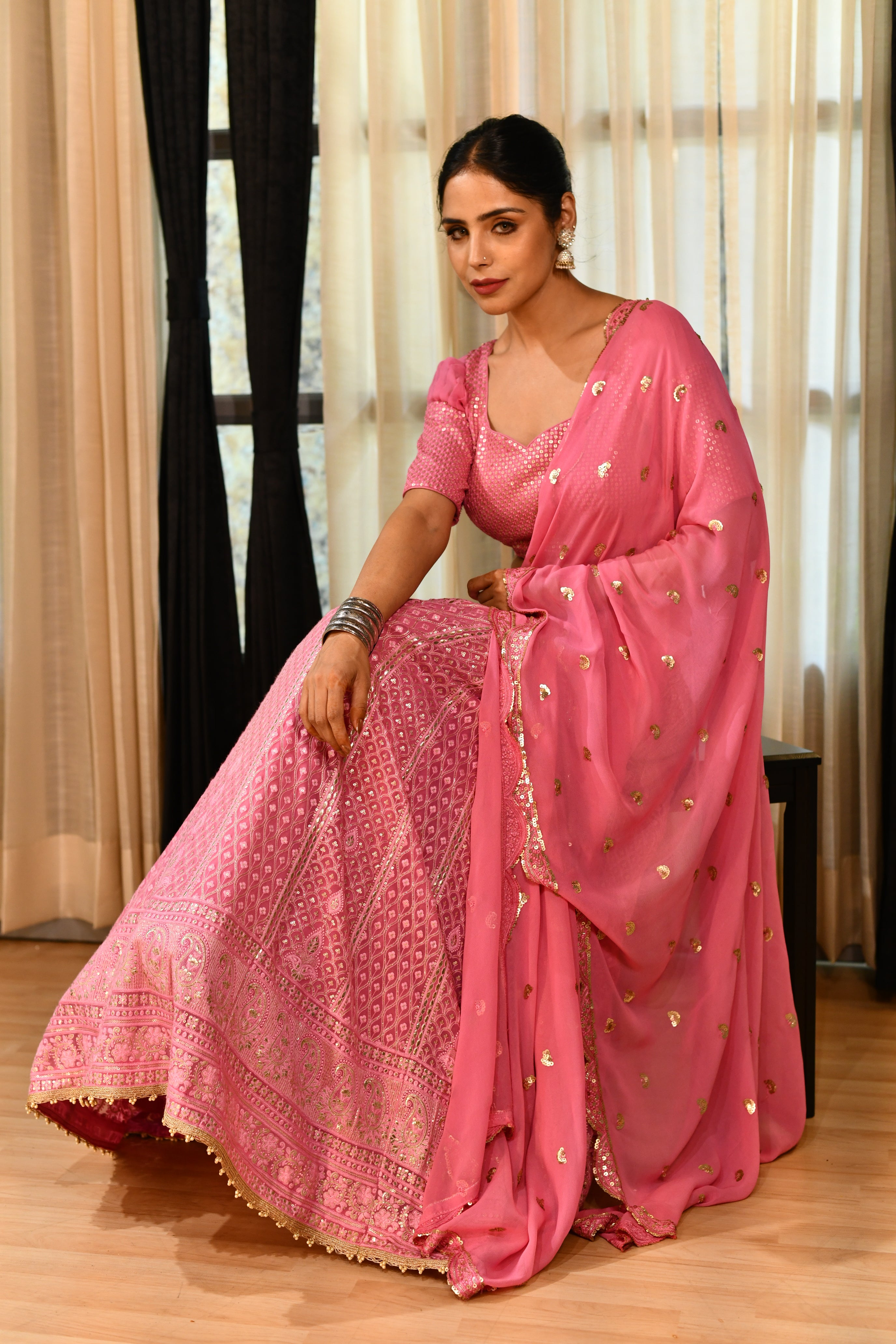 Bubble Pink Lucknowi Lehenga