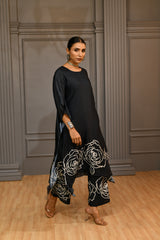 Black Kaftan Style Silk Coord Set