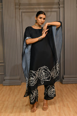 Black Kaftan Style Silk Coord Set