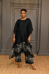 Black Kaftan Style Silk Coord Set