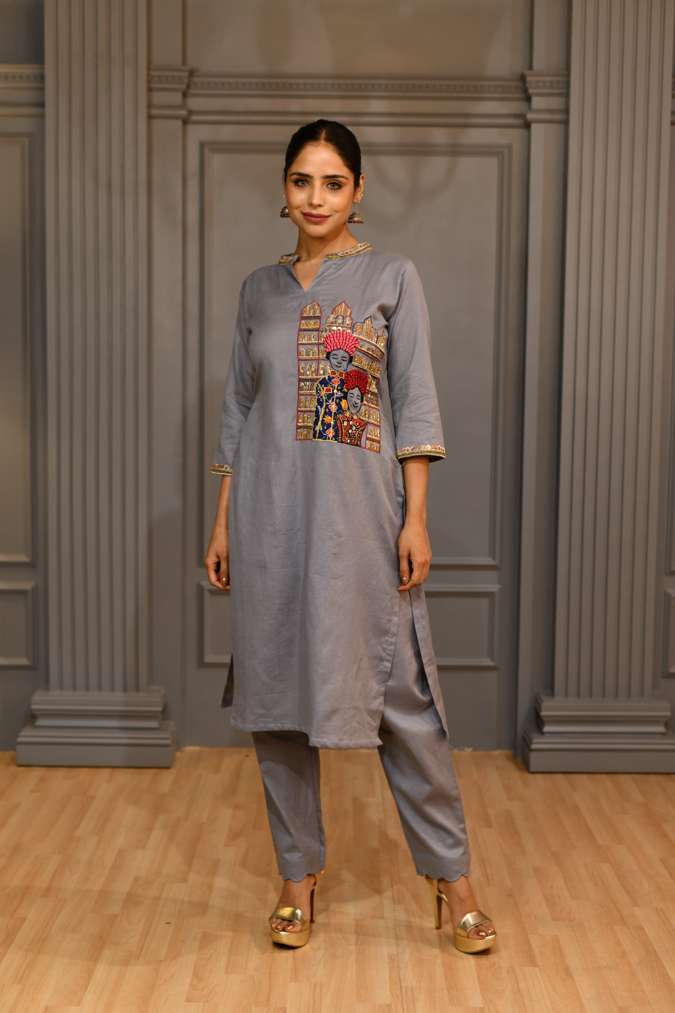 Grey Kurta Pants Coord Set