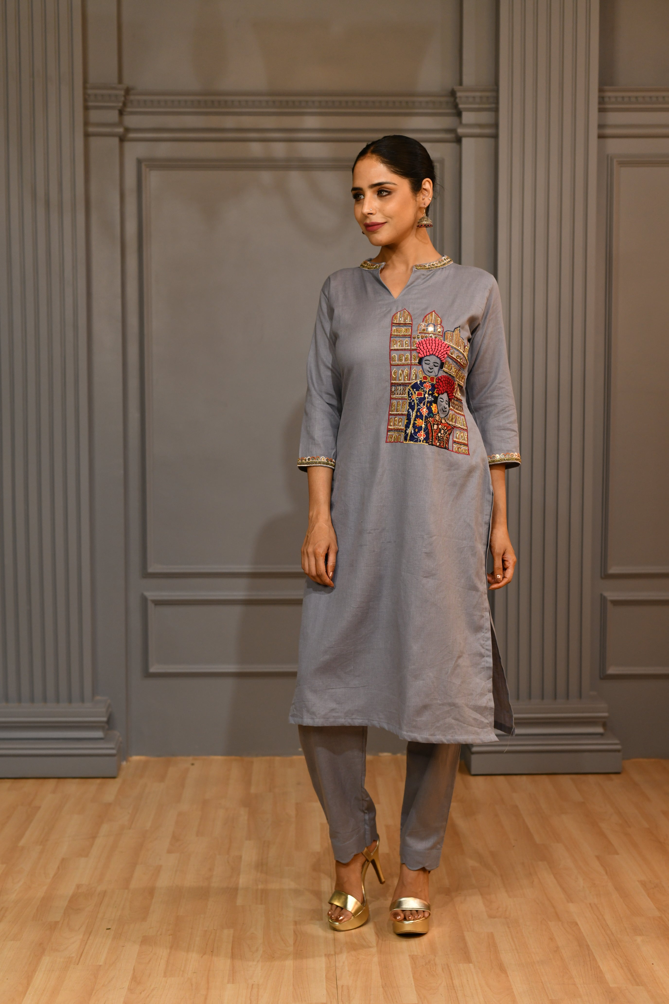 Grey Kurta Pants Coord Set