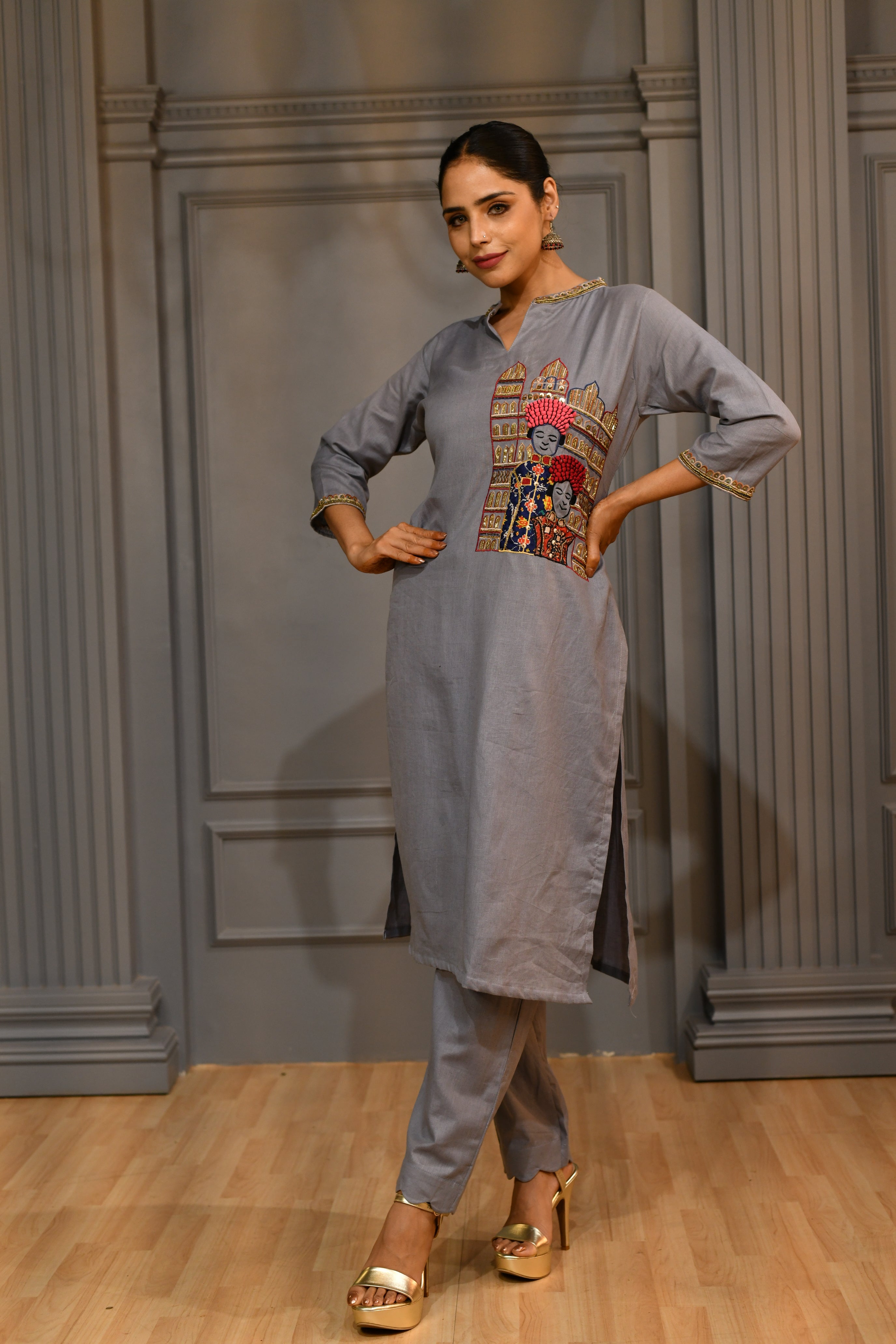 Grey Kurta Pants Coord Set