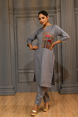 Grey Kurta Pants Coord Set